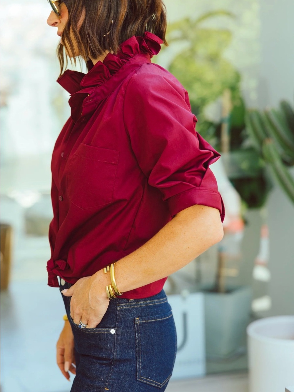 KMJ Kate McHale Jensen Southern Lover Maroon Button Down Shirt Size X-Small
